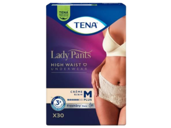 Zdjęcie przedstawia wyrób medyczny Tena Lady Pants Plus Crème Bielizna chłonna dla kobiet, pieluchomajtki.