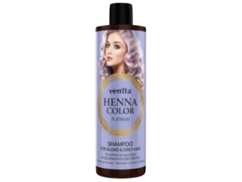 Zdjęcie przedstawia kosmetyk VENITA Henna Color Platinum Szampon do włosów w odcieniach blond i siwych.