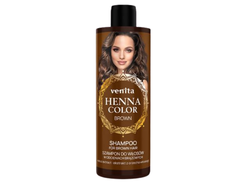 Zdjęcie przedstawia kosmetyk VENITA Henna Color Szampon do włosów w odcieniach brązowych - Brown.