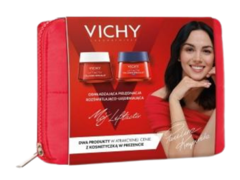 Zdjęcie przedstawia kosmetyk VICHY LIFTACTIV Zestaw Collagen Specialist Przeciwzmarszczkowy krem na dzień + Collagen Specialist krem na noc + Kosmetyczka.