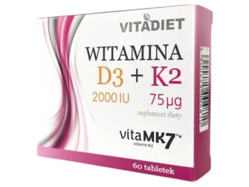 Zdjęcie produktu VITADIET Witamina D3 2000 IU + K2 75 µg, tabletki