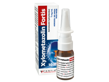 Zdjęcie przedstawia wyrób medyczny Xylometazolin Fortis, aerozol do nosa, 1 mg/ml.