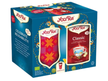 Zdjęcie przedstawia YOGI TEA Zestaw kubek termiczny z herbatą Classic, zioła do zaparzania.