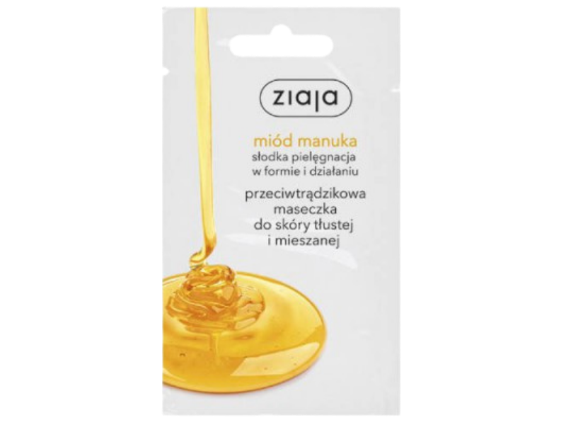 Zdjęcie przedstawia dermokosmetyk ZIAJA MIÓD MANUKA Maseczka do twarzy, maska.