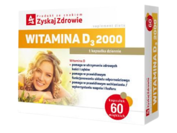 Zdjęcie przedstawia suplement diety ZYSKAJ ZDROWIE Witamina D3 2000, kapsułki, 50 μg.