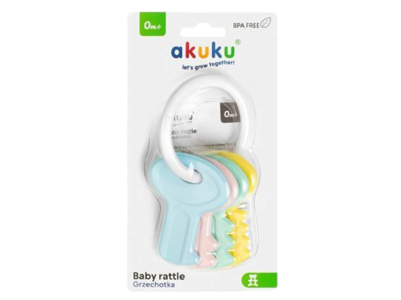 Zdjęcie przedstawia wyrób medyczny akuku Grzechotka Klucze 12/144 - pastelowe, zabawka sensoryczna.