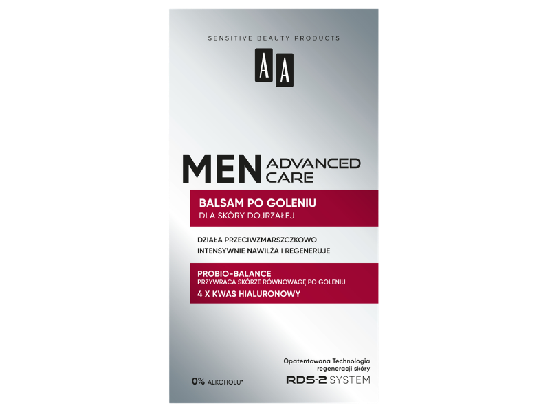 Zdjęcie przedstawia kosmetyk AA Men Advanced Care po goleniu dla skóry dojrzałej, balsam.