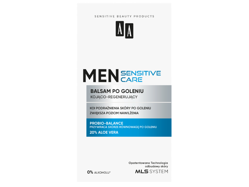 Zdjęcie przedstawia kosmetyk AA Men Sensitive kojąco-regenerujący, balsam.