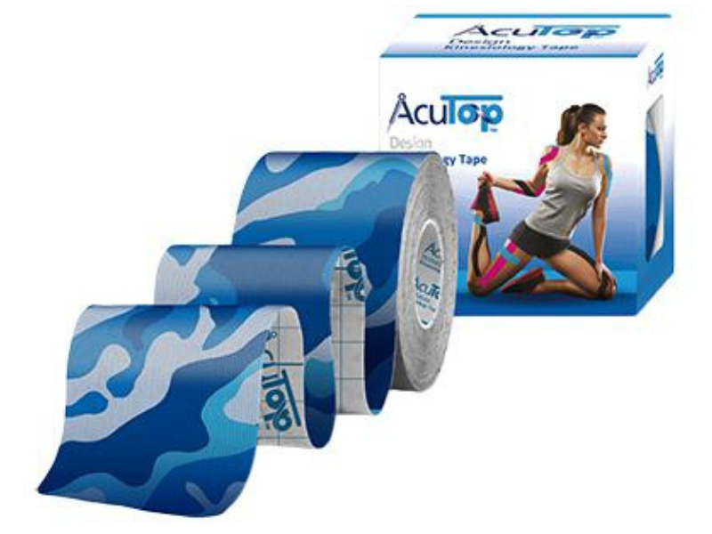 Zdjęcie przedstawia sprzęt medyczny AcuTop Design Kinesiology Tape Blue camo, taśma kinezjologiczna.
