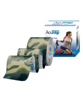 Zdjęcie przedstawia sprzęt medyczny AcuTop Design Kinesiology Tape Green camo, taśma kinezjologiczna.