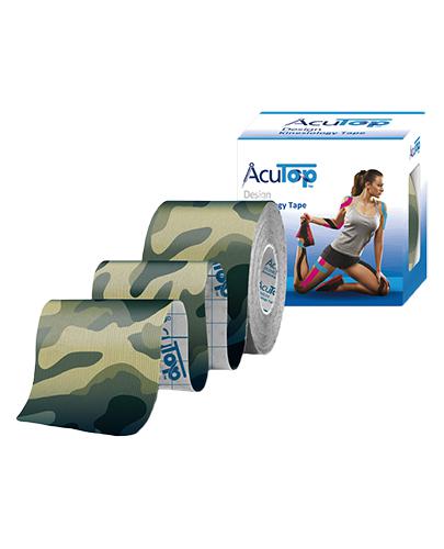 Zdjęcie przedstawia sprzęt medyczny AcuTop Design Kinesiology Tape Green camo, taśma kinezjologiczna.