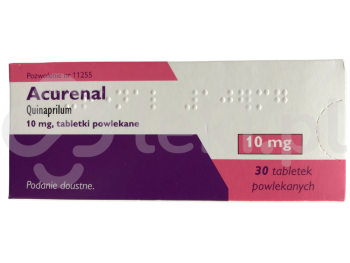 Zdjęcie przedstawia lek na receptę Acurenal, tabletki powlekane, 10 mg.