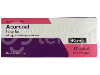 Zdjęcie przedstawia lek na receptę Acurenal, tabletki powlekane, 40 mg.