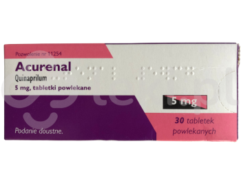 Zdjęcie przedstawia lek na receptę Acurenal, tabletki powlekane, 5 mg.