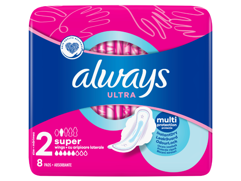 Zdjęcie przedstawia wyrób medyczny Always Ultra Super ze skrzydełkami, podpaski.