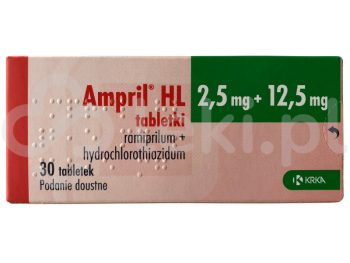 Zdjęcie przedstawia lek na receptę Ampril HL, tabletki, 2,5 mg + 12,5 mg.
