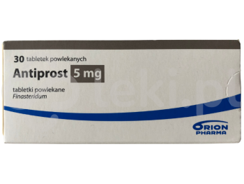 Zdjęcie przedstawia lek na receptę Antiprost, tabletki powlekane, 5 mg.