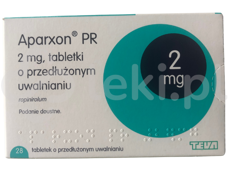 Zdjęcie przedstawia lek na receptę Aparxon PR, tabletki o przedłużonym uwalnianiu, 2 mg.