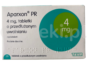 Zdjęcie przedstawia lek na receptę Aparxon PR, tabletki o przedłużonym uwalnianiu, 4 mg.