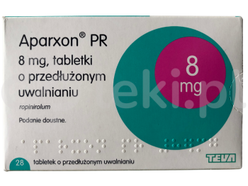 Zdjęcie przedstawia lek na receptę Aparxon PR, tabletki o przedłużonym uwalnianiu, 8 mg.