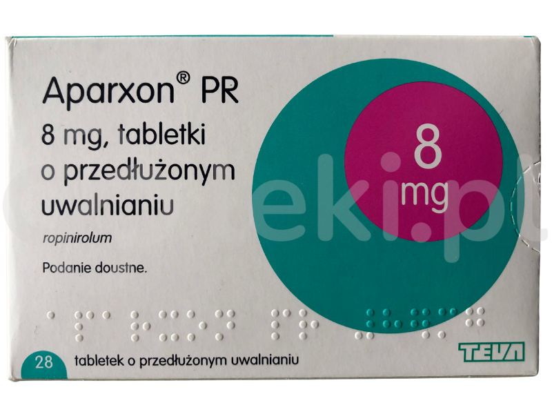 Zdjęcie przedstawia lek na receptę Aparxon PR, tabletki o przedłużonym uwalnianiu, 8 mg.