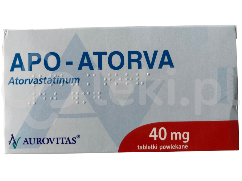 Zdjęcie przedstawia lek na receptę Apo-Atorva, tabletki powlekane, 40 mg.