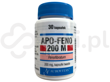 Zdjęcie przedstawia lek na receptę Apo-Feno 200 M, kapsułki twarde, 200 mg.