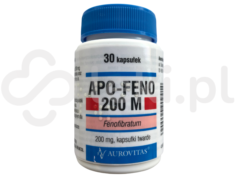 Zdjęcie przedstawia lek na receptę Apo-Feno 200 M, kapsułki twarde, 200 mg.