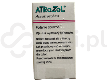 Zdjęcie przedstawia lek na receptę Atrozol, tabletki powlekane, 1 mg.