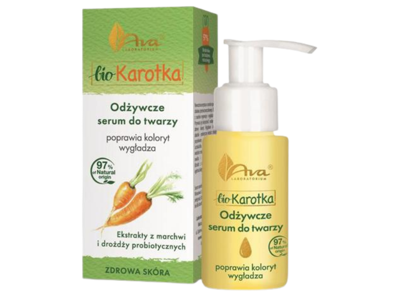 Zdjęcie przedstawia kosmetyk Ava Bio Karotka odżywcze serum do twarzy.