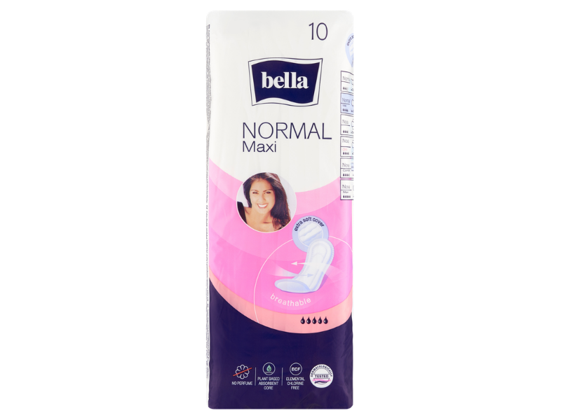 Zdjęcie przedstawia wyrób medyczny BELLA NORMAL MAXI AIR SOFTIPLAIT, bez skrzydełek, podpaski.