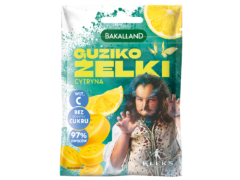 Zdjęcie przedstawia środek spożywczy Bakalland KLEKS Guziko cytrynowe, żelki.