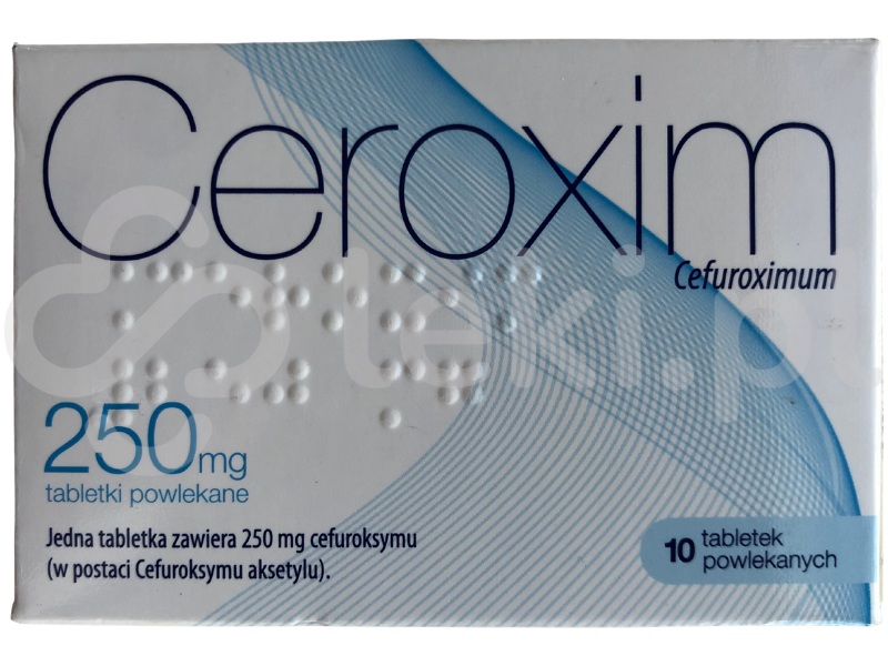Zdjęcie przedstawia lek na receptę Ceroxim, tabletki powlekane, 250 mg.