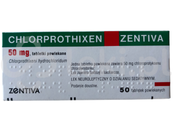 Zdjęcie przedstawia lek na receptę Chlorprothixen Zentiva, tabletki powlekane, 50 mg.