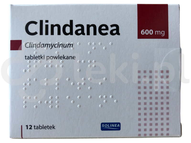 Zdjęcie przedstawia lek na receptę Clindanea, tabletki powlekane, 600 mg.