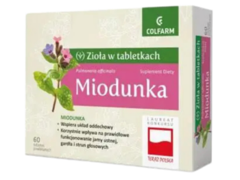 Zdjęcie przedstawia suplement diety Colfarm Miodunka, tabletki powlekane.