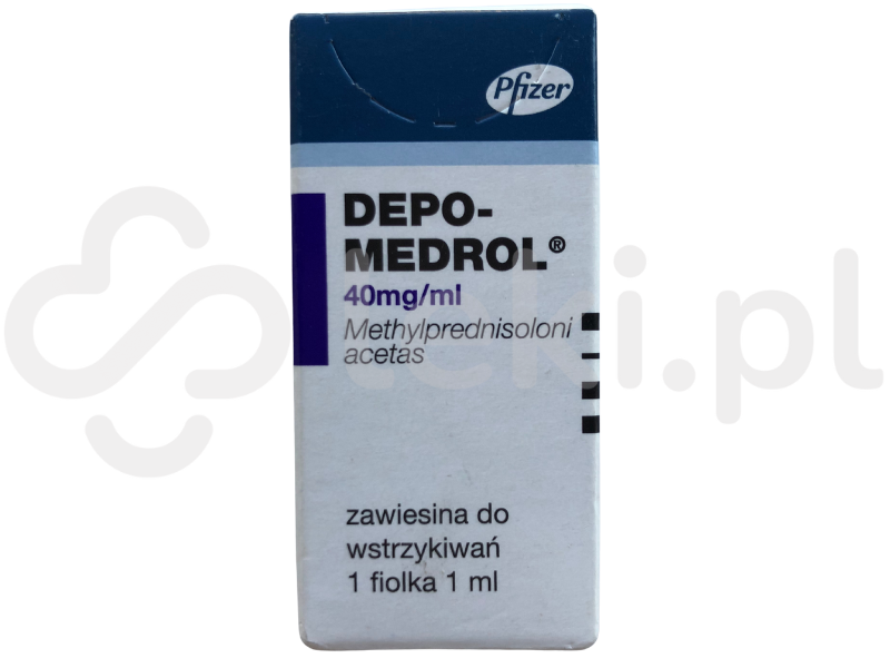 Zdjęcie przedstawia lek na receptę Depo-Medrol, zawiesina do wstrzykiwań, 40 mg/ml.