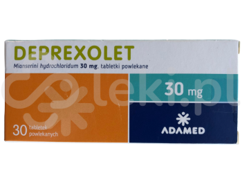 Zdjęcie przedstawia lek na receptę Deprexolet, tabletki powlekane, 30 mg.