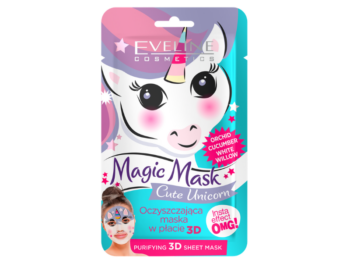 Zdjęcie przedstawia kosmetyk Eveline Magic Mask Cute Unicorn oczyszczająca maska w płacie 3D.
