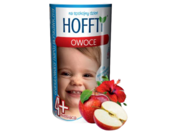 zdjęcie przedstawia środek spożywczy HOFFTI NA SPOKOJNY DZIEŃ OWOCE, granulat do sporządzania roztworu doustnego.
