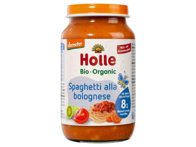 Zdjęcie przedstawia środek spożywczy HOLLE Spaghetti bolognese, gotowy posiłek.