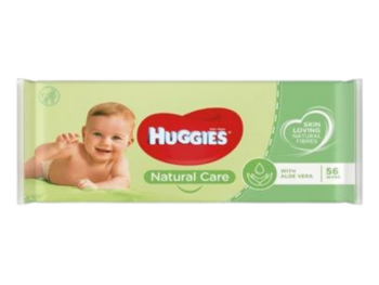 Zdjęcie przedstawia kosmetyk HUGGIES NATURAL CARE nawilżane, chusteczki.