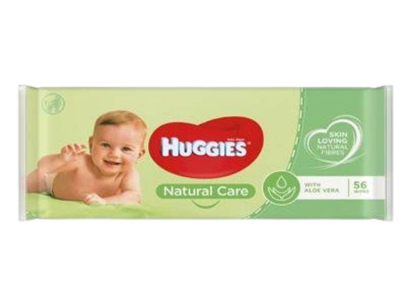 Zdjęcie przedstawia kosmetyk HUGGIES NATURAL CARE nawilżane, chusteczki.