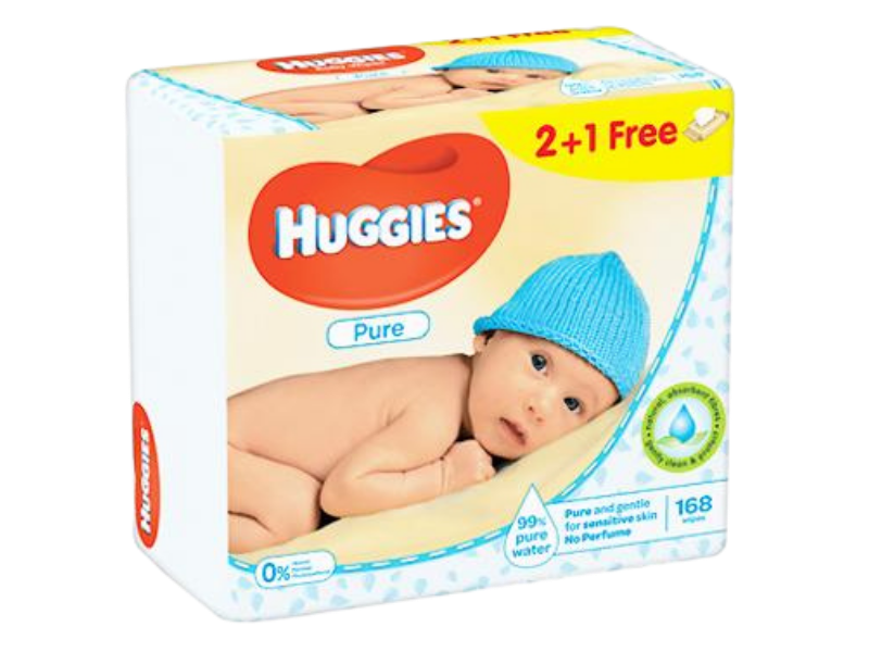 Zdjęcie przedstawia kosmetyk HUGGIES PURE, chusteczki.