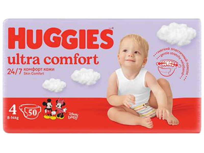 Zdjęcie przedstawia wyrób medyczny HUGGIES Ultra Comfort 4, pieluchy.