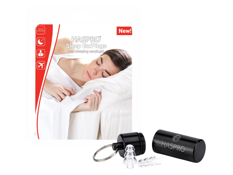Zdjęcie przedstawia wrób medyczny Haspro Sleep EarPlugs do spania i odpoczynku, zatyczki.