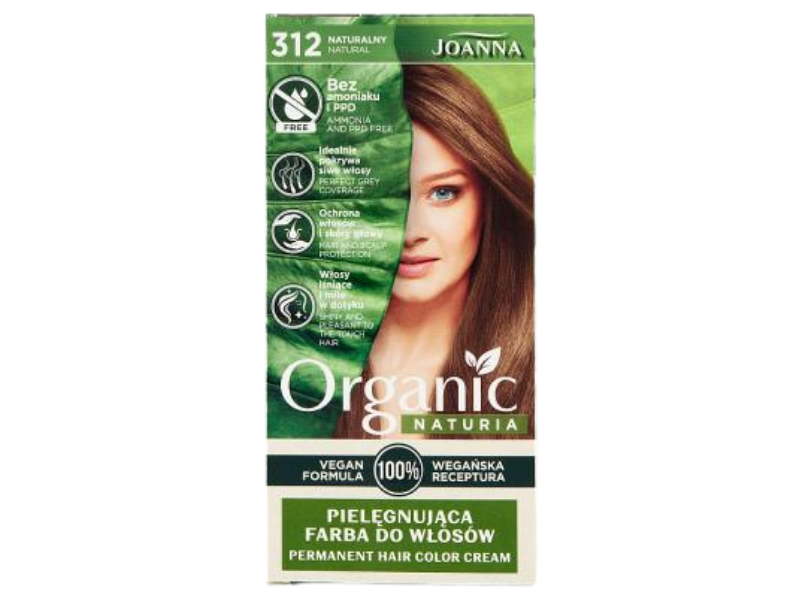Zdjęcie przedstawia kosmetyk Joanna Naturia Organic Vegan farba pielęgnująca do włosów 312 naturalny.