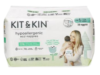Zdjęcie przedstawia wyrób medyczny Kit and Kin, biodegradowalne pieluszki jednorazowe Mini, pieluchomajtki.