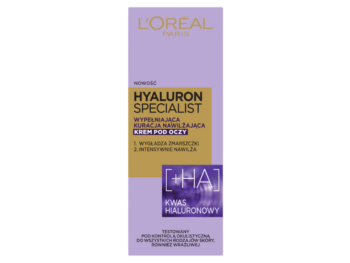 Zdjęcie przedstawia kosmetyk L'Oreal Paris Hyaluron Specialist wypełniająca kuracja nawilżająca pod oczy, krem.