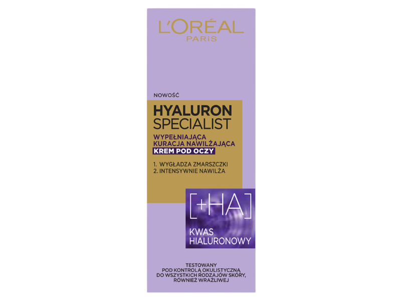 Zdjęcie przedstawia kosmetyk L'Oreal Paris Hyaluron Specialist wypełniająca kuracja nawilżająca pod oczy, krem.